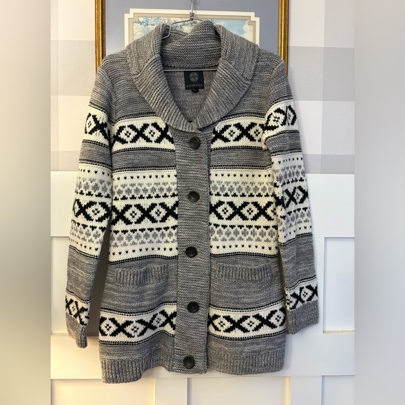 sansara Sweaters - Wool Blend Cottage Fisherman Style Patterned Knit Cardigan Size Small